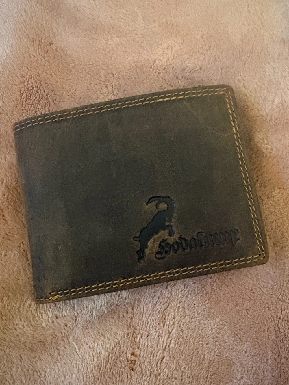 Leather Bifold Wallet with Embossed Logo - Brown